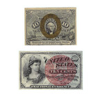 1860s to 1870s Civil War-Era Fractional Currency // 10 Cent Notes // Set of 2 // Lightly Circulated