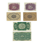 1860s to 1870s Civil War-Era Fractional Currency // 25 Cent Notes // Set of 6 // Lightly Circulated