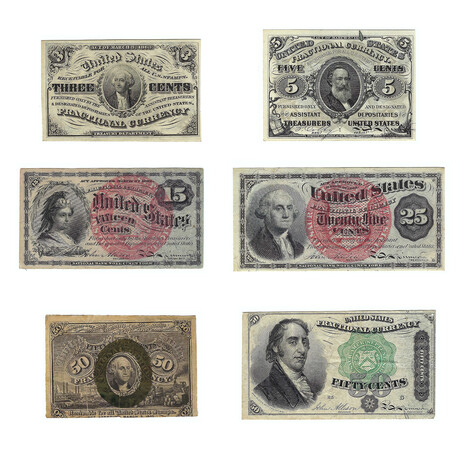 1860s to 1870s Civil War-Era Fractional Currency // 3-5-15-25-50 Cent Notes // Set of 6 // Lightly Circulated