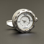 Jan Leslie // Stainless Steel Cufflink Watch // Brushed Silver + White