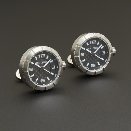 Jan Leslie // Stainless Steel Cufflink Watch // Gunmetal + Black