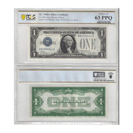 1928 $ 1 Silver Certificates Graded 63 PPQ