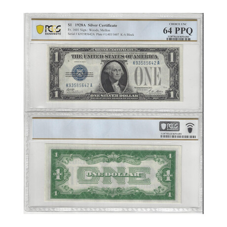 1928 $ 1 Silver Certificates Graded 64 PPQ