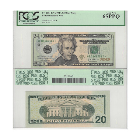 2004 A $20 Star E Federal Reserve MS 65 PPQ