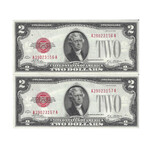 1928 $ 2 Legal Tenders 2 Consecutive # 156 - 157