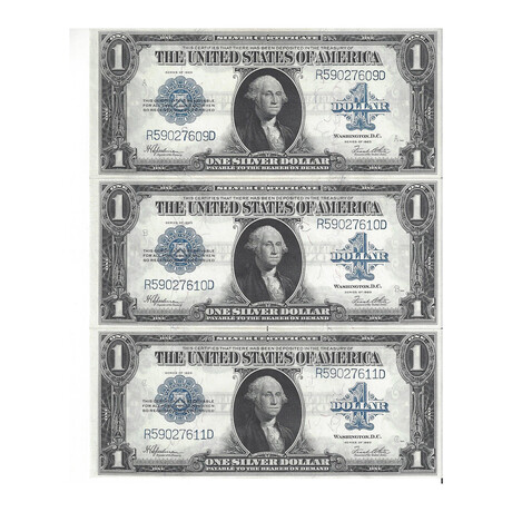 1923 $ 1 Silver Certificates 3 Consecutive # 609 - 611