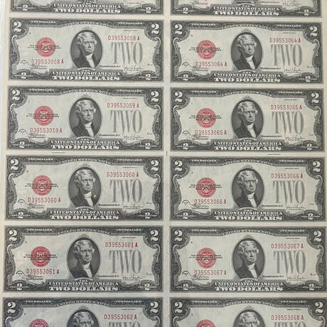 1928 F $2 Legal Tender Uncut Sheet