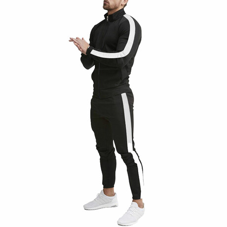 Contrast Stripe Tracksuit // Style 2 // Black + White (M)