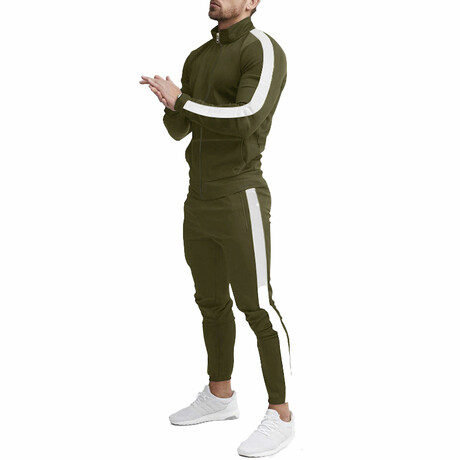 Contrast Stripe Tracksuit // Olive + White (XL)