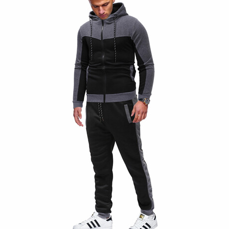 Color Block Tracksuit // Black + Gray (L)