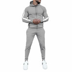 Contrast Stripe Tracksuit // Light Gray + White (XL)