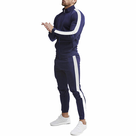 Contrast Stripe Tracksuit // Style 2 // Navy + White (L)