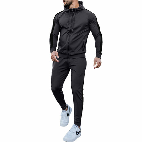 Contrast Stripe Tracksuit // Black + Black (M)