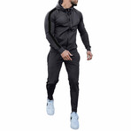 Contrast Stripe Tracksuit // Black + Black (XL)