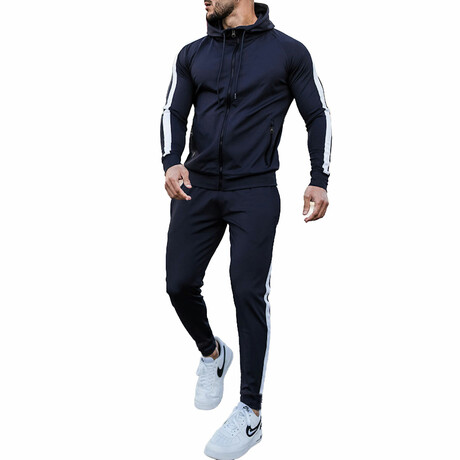 Contrast Stripe Tracksuit // Style 1 // Navy + White (M)