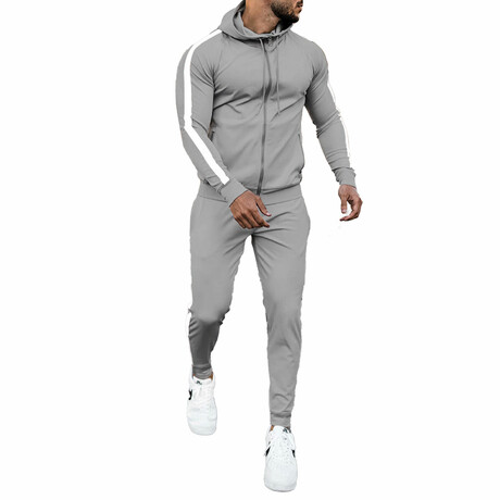 Contrast Stripe Tracksuit // Light Gray + White (L)