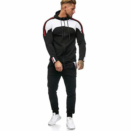 Color Block Tracksuit // Style 2 // Black + Red + White (M)