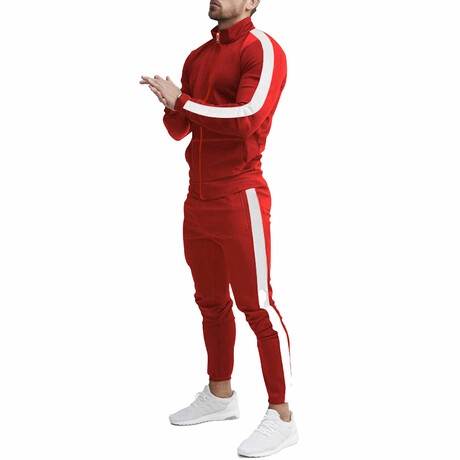 Contrast Stripe Tracksuit // Red + White (M)