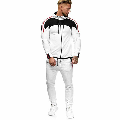 Color Block Tracksuit // Style 2 // White + Black + Red (M)