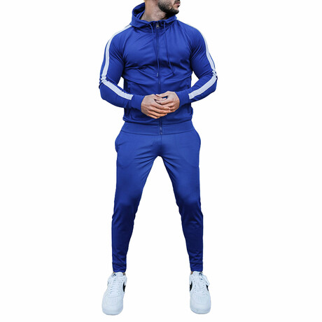 Contrast Stripe Tracksuit // Blue + White (XL)