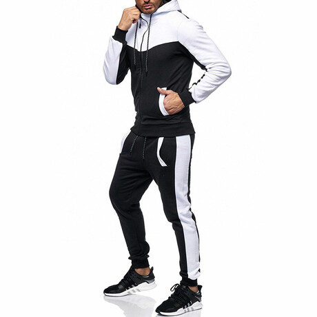 Color Block Tracksuit // White + Black (M)