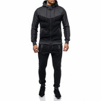 Color Block Tracksuit // Black + Gray (M)