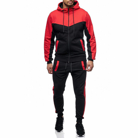 Color Block Tracksuit // Red + Black (3XL)