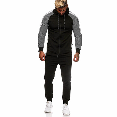 Micro-Striped Tracksuit // Light Gray + Black (M)