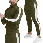 Contrast Stripe Tracksuit // Olive + White (XL)