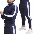 Contrast Stripe Tracksuit // Style 2 // Navy + White (L)