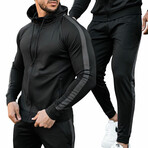 Contrast Stripe Tracksuit // Black + Dark Gray (3XL)