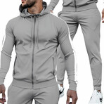 Contrast Stripe Tracksuit // Light Gray + White (3XL)