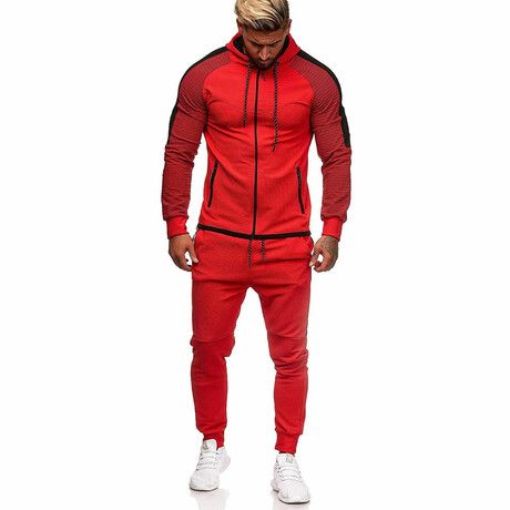 Micro-Striped Tracksuit // Red + Black (M)