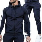 Contrast Stripe Tracksuit // Style 1 // Navy + White (2XL)