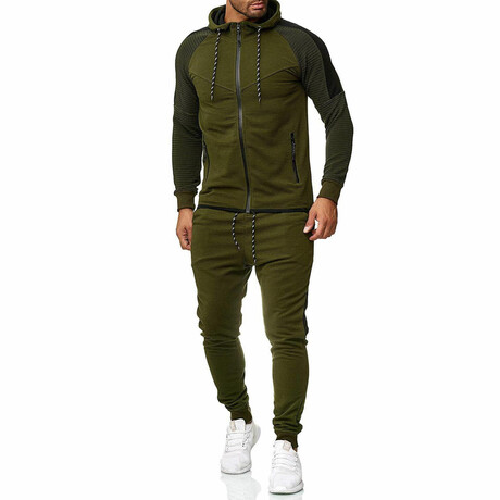 Micro-Striped Tracksuit // Green + Black (M)