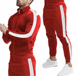 Contrast Stripe Tracksuit // Red + White (2XL)