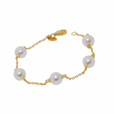 Assael 18K Yellow Gold Japanese Akoya Cultured Pearl Chain Bracelet // 6.5" // Store Display