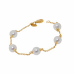 Assael 18K Yellow Gold Japanese Akoya Cultured Pearl Chain Bracelet // 6.5" // Store Display