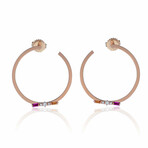 18K Rose Gold Pink & Orange Sapphire + Diamond Hoop Earrings // New