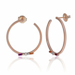 18K Rose Gold Pink & Orange Sapphire + Diamond Hoop Earrings // New