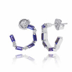 14K White Gold Diamond + Iolite Hoop Earrings // New