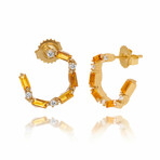 14K Yellow Gold Diamond + Citrine Hoop Earrings // New