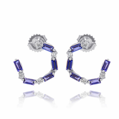 14K White Gold Diamond + Iolite Hoop Earrings // New