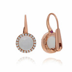 Roberto Coin 18K Rose Gold Cabochon Pink Quartz + Diamond Huggie Earrings // Store Display