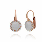 Roberto Coin 18K Rose Gold Cabochon Pink Quartz + Diamond Huggie Earrings // Store Display