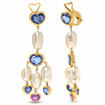 Assael 18K Yellow Gold Keshi Pearl + Multicolor Sapphire Drop Earrings // Store Display