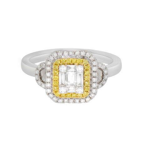 14K Gold White Diamond + Fancy Yellow Diamond Engagement Ring // Ring Size: 6.75 // New