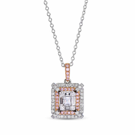 Gregg Ruth 18K Gold White Diamond + Fancy Pink Diamond Pendant Necklace // 18" // Store Display