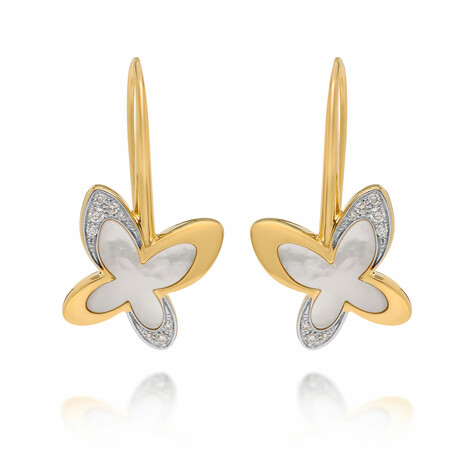 Mimi Milano Freevola 18K Yellow Gold Mother of Pearl + Diamond Drop Earrings // Store Display