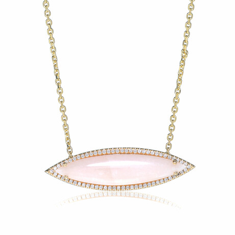 18K Yellow Gold Rose Quartz + Diamond Pendant Necklace // 16" - 18"// New